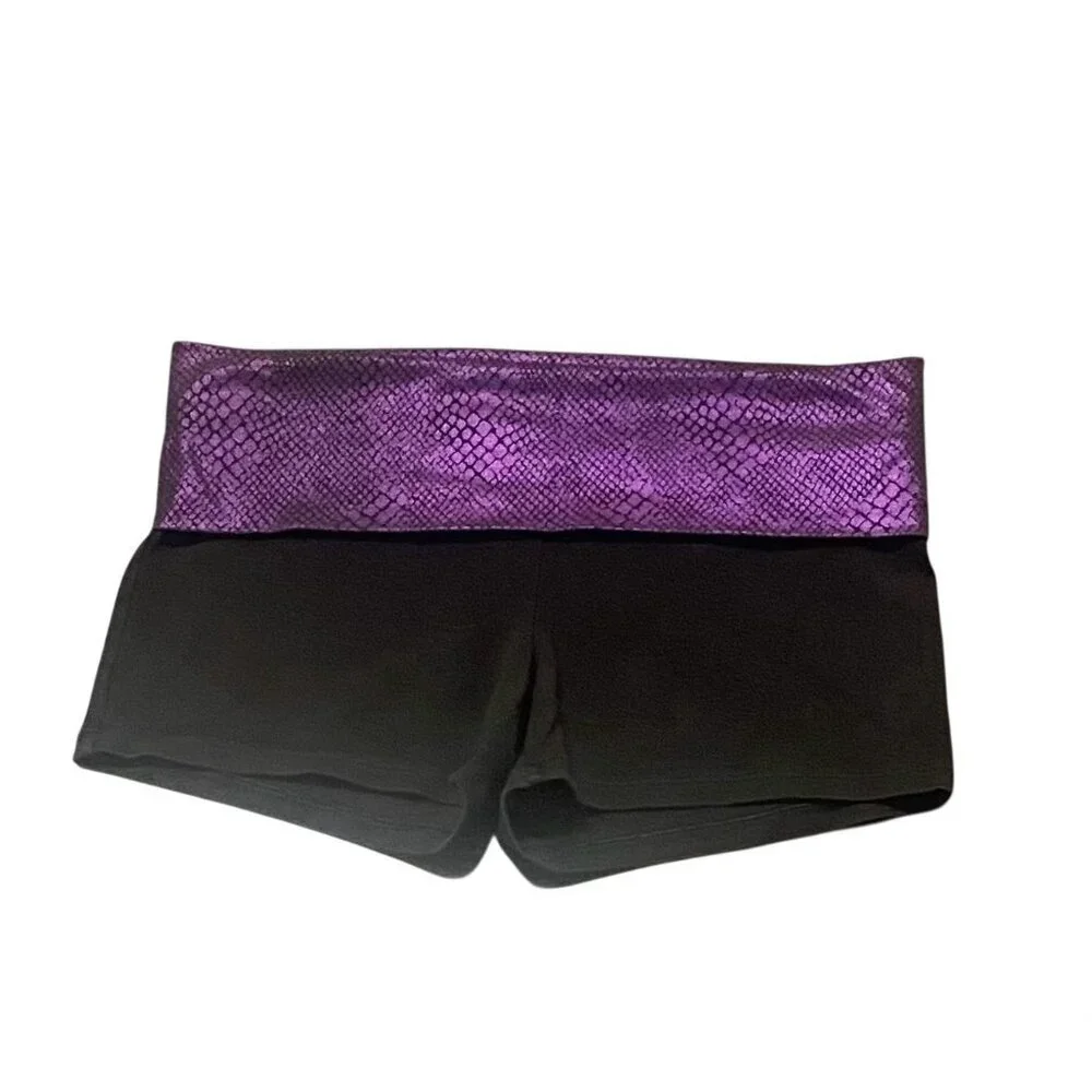 VS‎ PINK Yoga Shorts Foldover Black Purple Snake Animal Print Y2K Vtg Size M